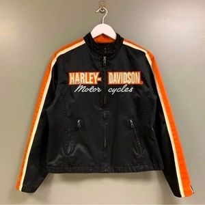 Vintage Harley Davidson Black & Orange Motorcycle Jacket